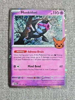 Pokemon TCG Munkidori 095/167 Trick Or Trade Card 2024 Cosmos Holo Rare Card NM - Image 1