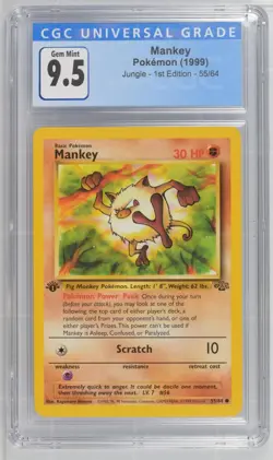 Mankey 1st Edition Jungle CGC 9.5 GEM MINT 10 55/64 Pokemon 1999 Non-Holo - Image 1