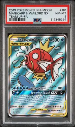 2019 POKEMON SUN & MOON TEAM UP #161 FULL ART/MAGIKARP & WAILORD GX PSA 8 - Image 1