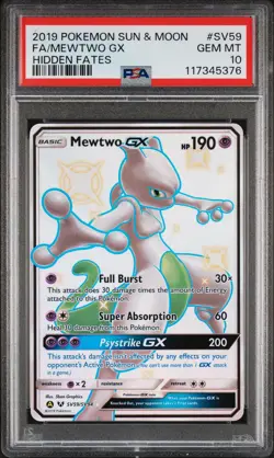 2019 POKEMON SUN & MOON HIDDEN FATES #SV59 FULL ART/MEWTWO GX PSA 10 - Image 1