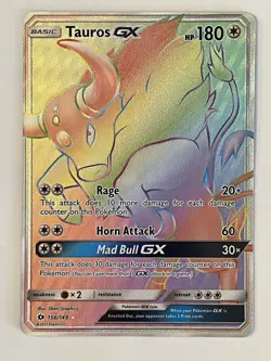 Tauros GX 156/149 Sun & Moon Base Secret Rare Rainbow Pokemon Card - Near Mint - Image 1