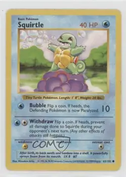 Squirtle Shadowless Pokemon Base Set #63 1999 1t5 - Image 1