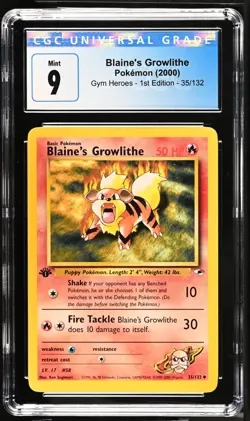 CGC 9 2000 Blaine's Growlithe Gym Heroes 1st Edition 35/132 Pokemon card - Image 1