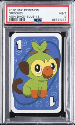 2020 UNO POKEMON ASIA BACK-BLUE-#1 GROOKEY PSA 9 - Image 1