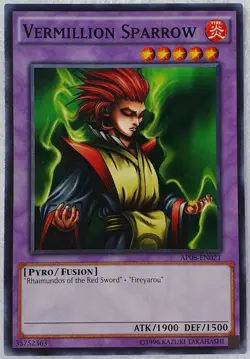 Yugioh 1x Vermillion Sparrow AP08-EN021 Common Short Print Unlimited Edition NM - Image 1