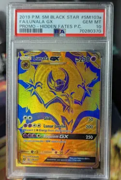 2019 LUNALA GX Pokemon Hidden Fates #SM103a Black Star Promo Full Art PSA 10 - Image 1