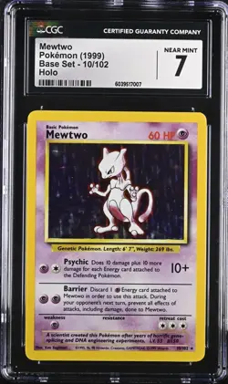 Mewtwo CGC 7 Near Mint Pokemon (1999) Base Set 10/102 Holo Vintage - Image 1