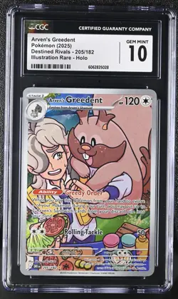 2025 Pokemon Destined Rivals Arven's Greedent #205 (CGC 10) - Image 1