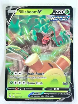 Rillaboom V 022/264 Ultra Rare Fusion Strike Pokemon TCG Pack Fresh Near Mint NM - Image 1
