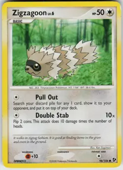 Pokemon TCG Zigzagoon 96/106 Great Encounters Common card Normal HP - Image 1