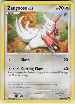 Pokemon TCG Zangoose 59/106 Great Encounters Uncommon card Normal HP - Image 1
