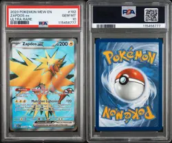 PSA 10 GEM MINT ZAPDOS EX 192/165 ULTRA RARE FULL ART Pokemon 151 ENGLISH - Image 3