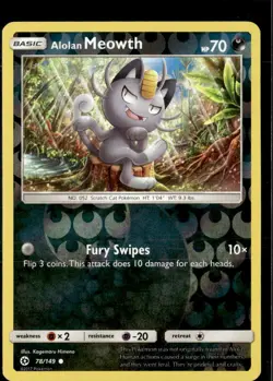 Pokemon Alolan Meowth 78/149 Sun Moon Base Set Reverse Holo Common 2 Card Lot - Image 1