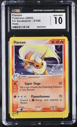 CGC 10 GEM MINT Flareon 2003 EX Sandstorm 5/100 Holo Pokemon Card psa - Image 1