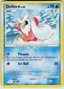 Pokemon TCG Delibird 36/106 Great Encounters Uncommon card Normal LP - Image 1