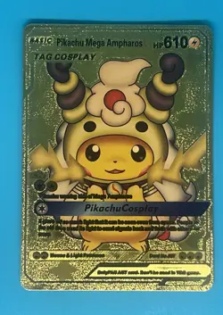 Pokemon Gold Foil Fan Art Card PIKACHU COSPLAY Mega Ampharos - Image 1
