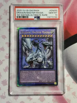 YUGIOH PSA 10 GEM Dragon Master Magia (PUR) RA04-EN055 1st Edition Ultimate Rare - Image 1