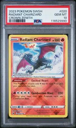 Pokemon TCG Radiant Charizard 020/159 PSA 10 Gem Mint Crown Zenith - Image 1