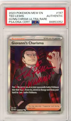 PSA Signed Ted Lewis Pokemon TCG Giovanni's Charisma SR Scaret & Violet 197/165 - Image 1