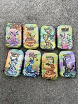 Prismatic Evolutions Empty Mini Tin Complete Set Of 8 - Display, Coins & Picture - Image 2