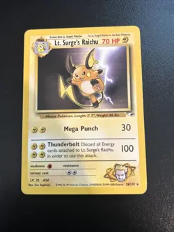 Lt. Surge's Raichu 28/132 Rare Gym Heroes Pokemon Card MP Condition Free Ship - Image 1