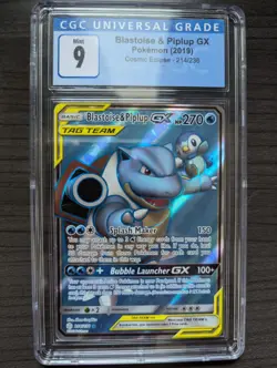 Pokemon TCG Blastoise & Piplup GX Full Art 214/236 Cosmic Eclipse CGC 9 Tag Team - Image 1
