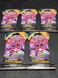 Pokemon Sword & Shield Darkness Ablaze Sleeved Booster Packs Lot Of 5 - Image 1