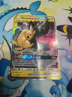 Pikachu & Zekrom Tag Team GX Holo Card 33/181 Sun and Moon damaged - Image 2