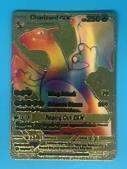 Pokemon Gold Foil Fan Card Charizard GX Rainbow - Image 1