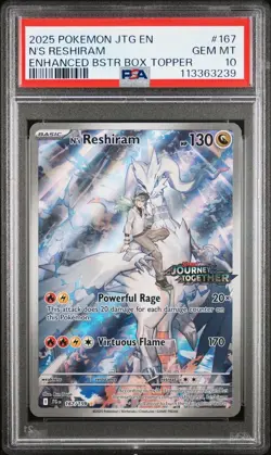 2025 Pokemon Journey Together # 167 N's Reshiram Enhanced Box Topper PSA 10 Card - Image 1