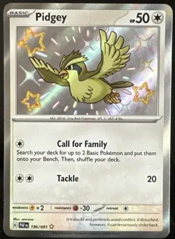 Pokemon Pidgey TCG Scarlet Violet Paldean Fates Holo Shiny Rare Card 196/091 - Image 1