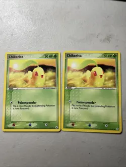 2X Pokemon Card Chikorita (EX Hidden Legends) 55/101 PLAYED Non-Holo Common TCG! - Image 1