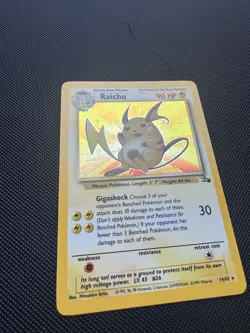 Pokemon TCG Raichu Fossil Holo Card 14/62 Unlimited Holo Rare Vintage WOTC - Image 1