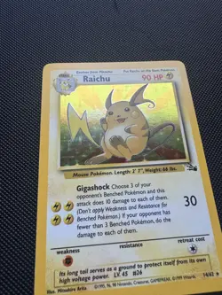 Pokemon TCG Raichu Fossil Holo Card 14/62 Unlimited Holo Rare Vintage WOTC - Image 3