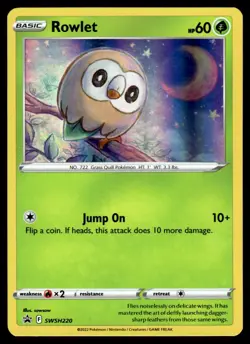 2022 Pokemon Black Star Promos Rowlet #SWSH220 Light Play Holo - Image 1