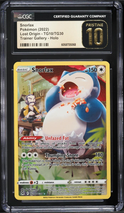 CGC Pristine 10 Snorlax Holo Lost Origin 2022 Pokemon Card #TG10 - Image 1