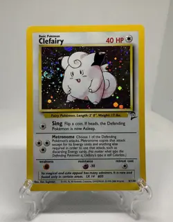 Vintage Base Set 2 Clefairy Pokemon Card WOTC Authentic Holo Swirl - Image 1
