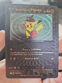 Pikachu Special Delivery Black Foil Pokemon Fan Art Textured Collector Card HP60 - Image 1