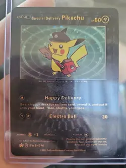 Pikachu Special Delivery Black Foil Pokemon Fan Art Textured Collector Card HP60 - Image 3