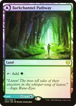 MTG BARKCHANNEL PATHWAY // TIDECHANNEL PATHWAY FOIL Kaldheim Prerelease NM - Image 1