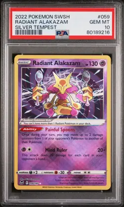 PSA 10 - 2022 POKEMON SWORD & SHIELD SILVER TEMPEST 059 RADIANT ALAKAZAM - Image 1