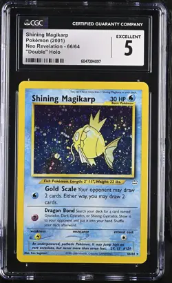 CGC 5 Shining Magikarp 2001 Neo Revelation 66/64 Double Holo Pokemon Card - Image 1