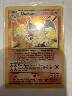 Pokemon Charizard Holo Unlimited Rare Card Base Set 4/102 1995 MP Moderate Play - Image 3