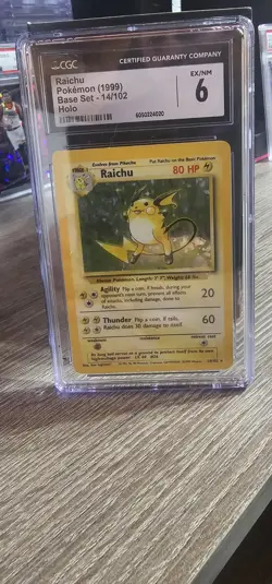 Pokemon TCG Raichu Base Set Holo Rare Card 14/102 Vintage CGC 6 EX/NM - Image 1