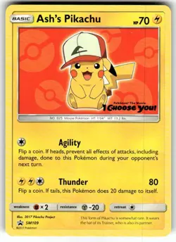 Ash’s Pikachu “I Choose You” Pokemon Movie Promo Card SM108 2017 NM - Image 1