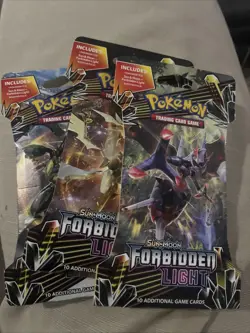 Pokemon Sun & Moon Forbidden Light 3 Sleeved Booster Pack Sealed - Image 1