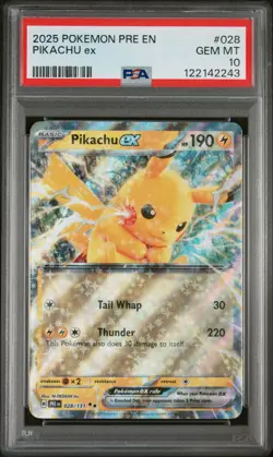 2025 POKEMON PRE EN-PRISMATIC EVOLUTIONS #028 PIKACHU EX PSA 10 - Image 1