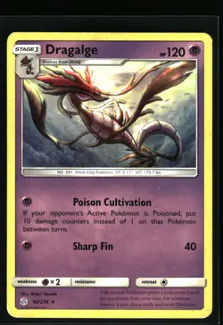 2019 Sun & Moon - Cosmic Eclipse Dragalge #92 Non Holo Rare Pokemon Card - Image 1