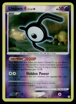 2007 Pokemon Diamond & Pearl - Mysterious Treasures Unown E #65 Light Play Holo - Image 1