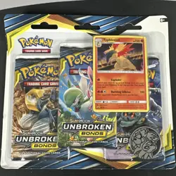POKEMON SUN & MOON UNBROKEN BONDS 3 PACK W/ TYPHLOSION SM185 SEALED BLISTER 999 - Image 1